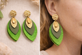 Boucles d’oreilles feuilles cuirs verts